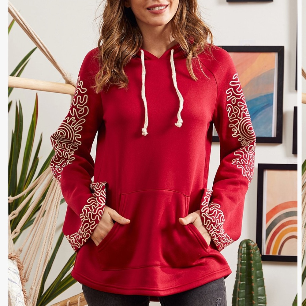 S,M,L,1XL,2XL Abstract Bell Sleeve Hoodie